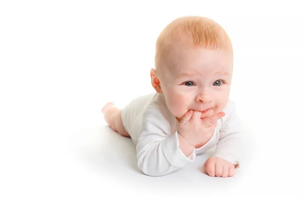 Bebê Adorável Isolado Branco Pequeno Bebê Meses Fecha Isolado Branco — Fotografia de Stock