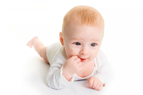 Adorable Baby Isolated White Small Month Old Baby Closeup White — Stock Photo, Image