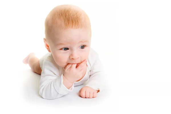 Adorable Baby Isolated White Small Month Old Baby Closeup White — стоковое фото