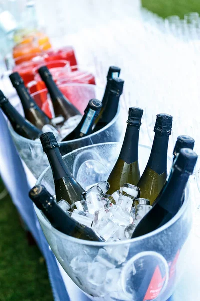 Wine Bottles Silver Cold Ice Bucket — Stock Photo, Image