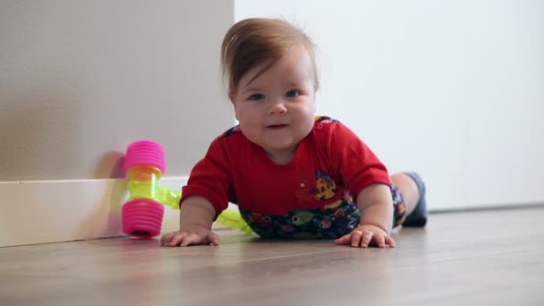 Baby Girl Blue Eyes Blonde Hair Looking Cam Laughing Stock Video