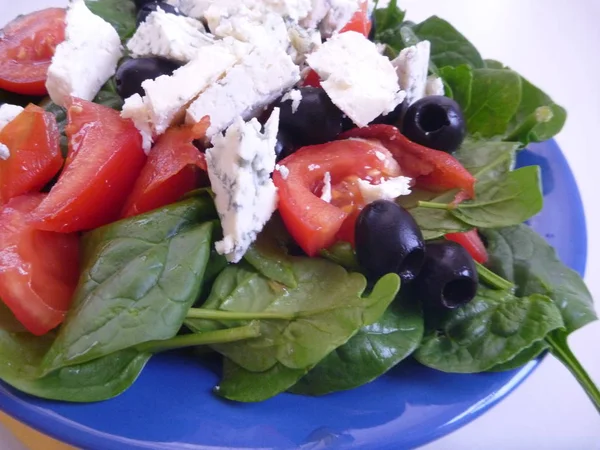 Portion de salade d'épinards aux tomates et au fromage — Photo