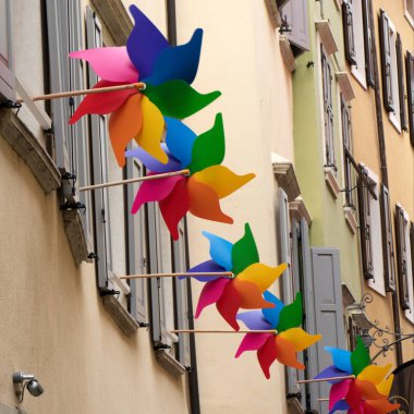 tarihi bir caddenin pencerelerini renkli kanatları