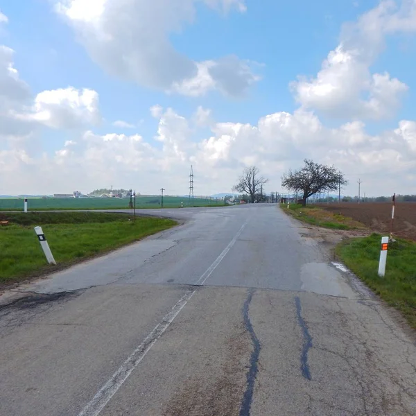 Camino de asfalto en un campo checo — Foto de Stock