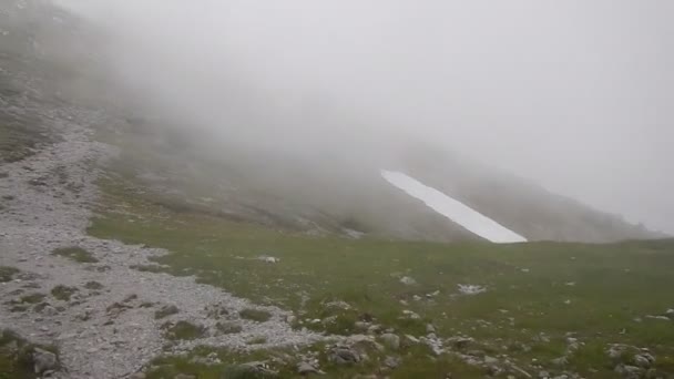 在有雾的天气在德国瓦茨曼山徒步旅行 — 图库视频影像