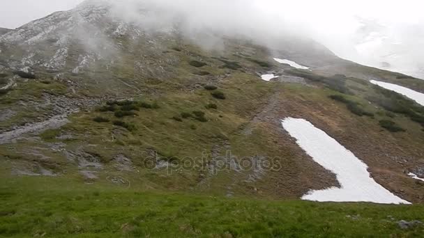 在有雾的天气在德国瓦茨曼山徒步旅行 — 图库视频影像