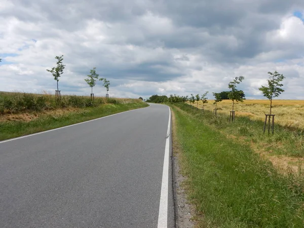 Asphaltierte Straße in einer landwirtschaftlichen Landschaft — Stockfoto