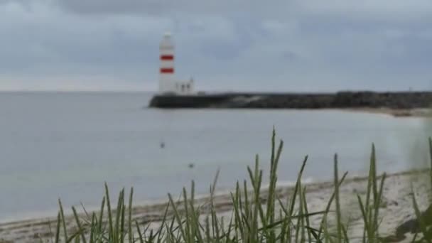 Historical lighthouse at gardur in iceland — Stock Video