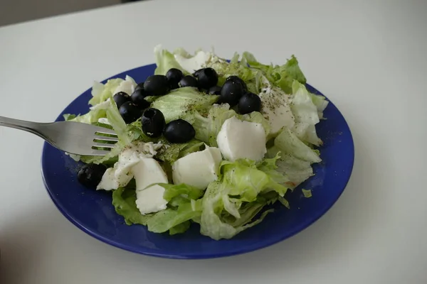 Ensalada de verduras con lechuga mozzarela y aceitunas —  Fotos de Stock