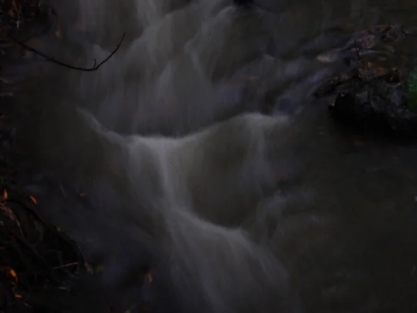 Ruisseau dans un bois avec une longue exposition — Photo