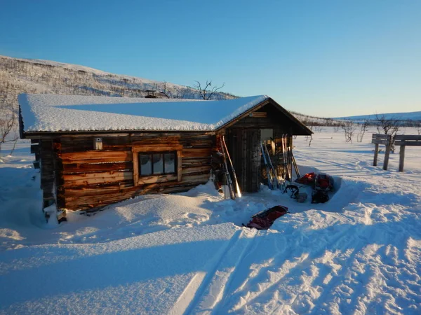 Eine Wildnishütte Einer Skiroute Lappland Finnland — Stockfoto