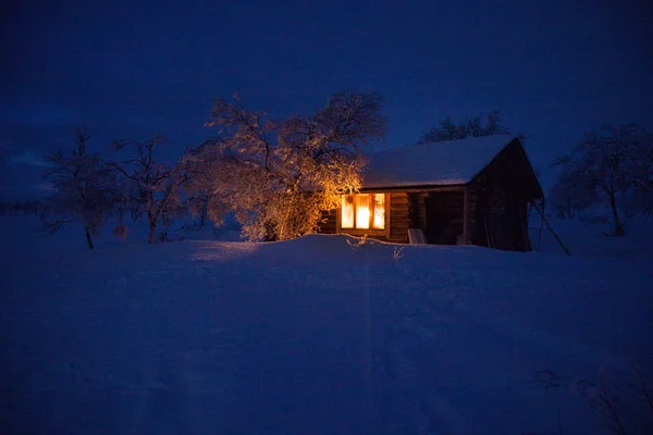 Eine Wildnishütte Einer Skiroute Lappland Finnland — Stockfoto