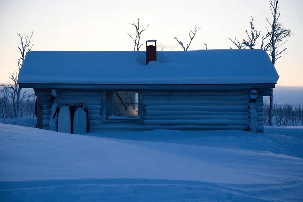 Eine Wildnishütte Einer Skiroute Lappland Finnland — Stockfoto