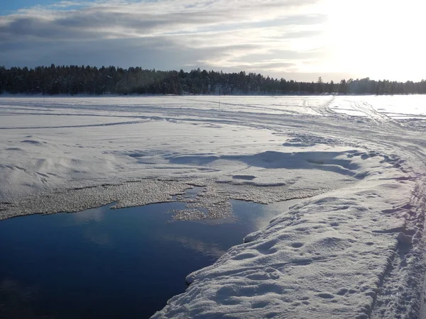 Lago Congelado Norte Lappland Finlândia — Fotografia de Stock