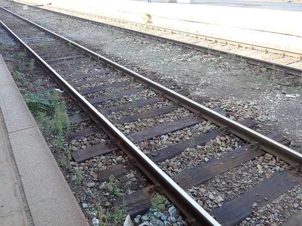 Empty iron rail for train — Stock Photo, Image