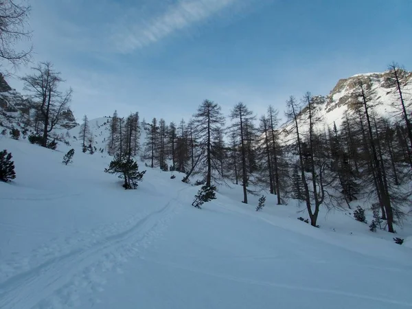 Inverno paisagem alpina para skitouring em stubaier alpes na Áustria — Fotografia de Stock