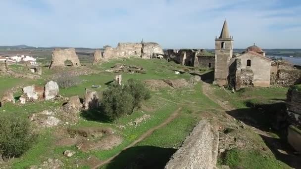 Schöne Mittelalterliche Ruine Juromenha Der Portugiesischen Spanischen Grenze — Stockvideo