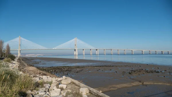 Célèbre Pont Européen Long Étang Vasco Gama Dans Lisbon Portugal — Photo