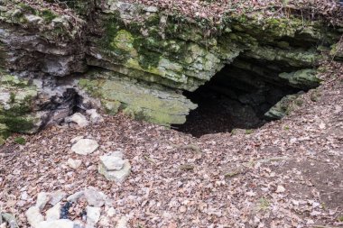Czech karst doğal parkındaki kireçtaşı mağarasına giriş.