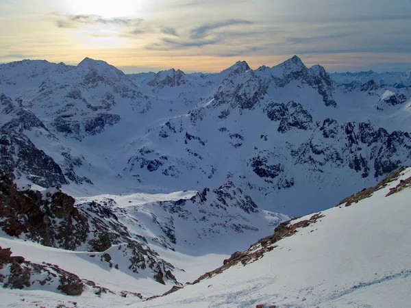 Hermoso Paisaje Invierno Soleado Para Skitouring Kuhtai Austria Otztal Alpes — Foto de Stock