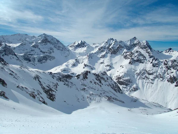 Bela Paisagem Ensolarada Inverno Para Skitouring Kuhtai Áustria Otztal Alpes — Fotografia de Stock