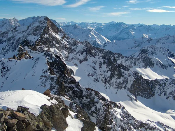 Hermoso Paisaje Invierno Soleado Para Skitouring Kuhtai Austria Otztal Alpes — Foto de Stock