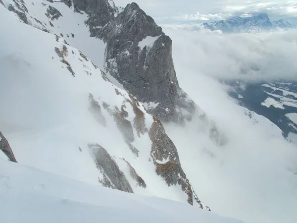 beautiful skitouring mountain terrain in winter landscape tennengebirge in austrian alps