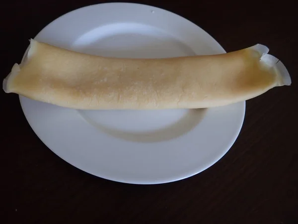 Single Rolled Pancake Served White Plate — Stock Photo, Image