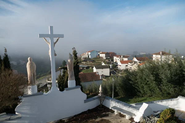 Croce Con Cristo Montagne Portoghesi Campagna — Foto Stock