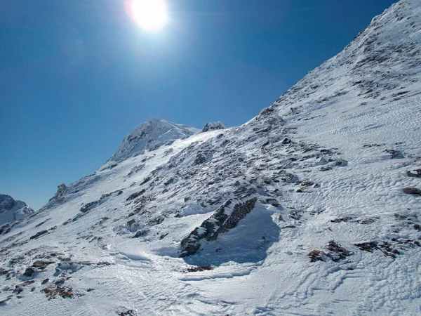Piękny Słoneczny Dzień Skitouring Austriackich Alpach Hohe Tauern Ankogelgruppe — Zdjęcie stockowe