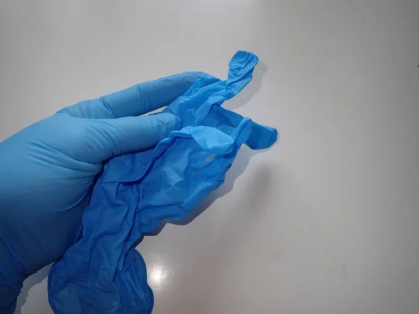 Guantes Goma Azul Que Protegen Las Manos Contra Infecciones —  Fotos de Stock