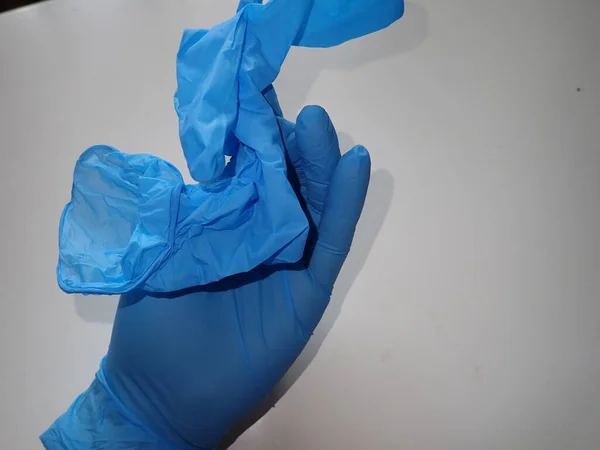 Guantes Goma Azul Que Protegen Las Manos Contra Infecciones —  Fotos de Stock