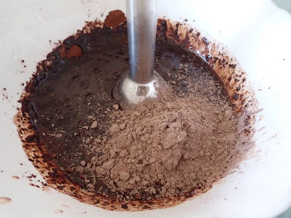 Proces Domowej Roboty Przygotowania Słodkiej Czekolady Kuchni — Zdjęcie stockowe