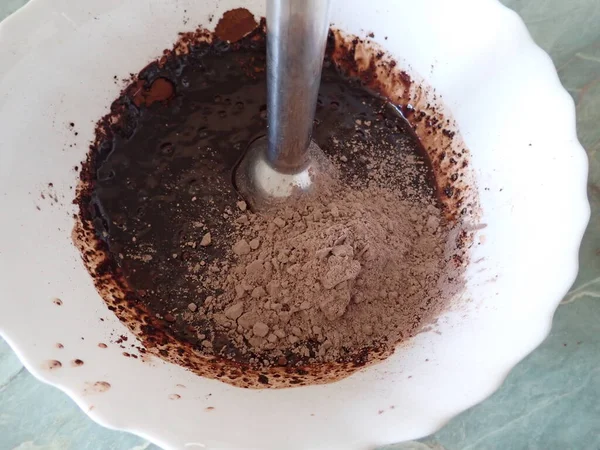 Proceso Preparación Casera Pastel Chocolate Dulce Cocina —  Fotos de Stock