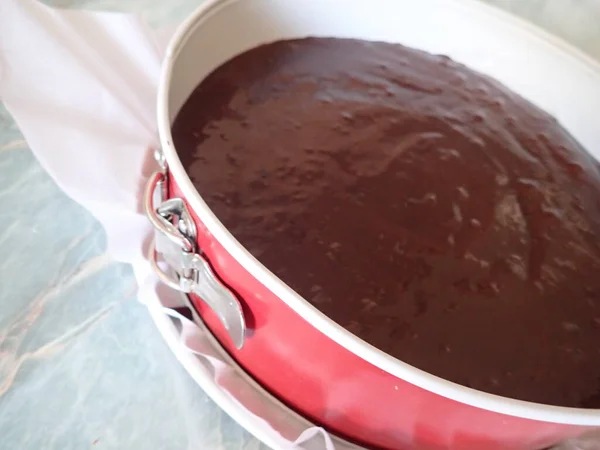 Proses Persiapan Buatan Sendiri Kue Coklat Manis Dapur — Stok Foto