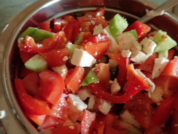 Cocina Casero Preperation Balkan Sadad Verduras Frescas —  Fotos de Stock