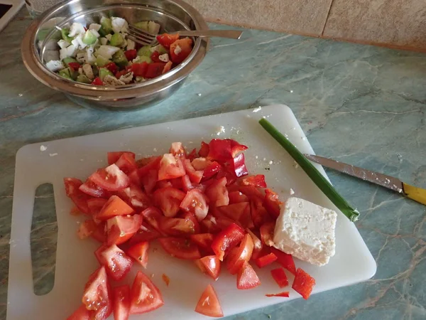 Küche Hausgemachte Zubereitung Einer Balkan Saddad Aus Frischem Gemüse — Stockfoto