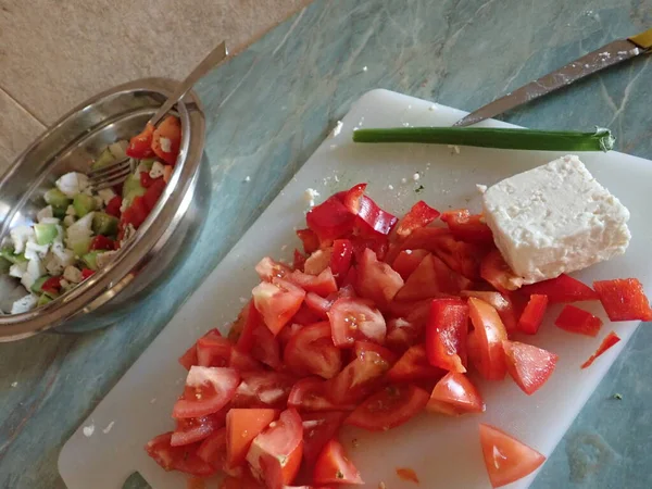 Cocina Casero Preperation Balkan Sadad Verduras Frescas —  Fotos de Stock