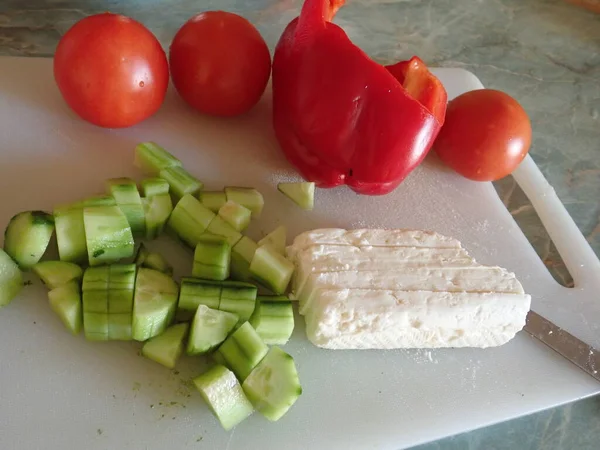 Cocina Casero Preperation Balkan Sadad Verduras Frescas — Foto de Stock