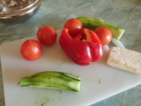 Cocina Casero Preperation Balkan Sadad Verduras Frescas —  Fotos de Stock