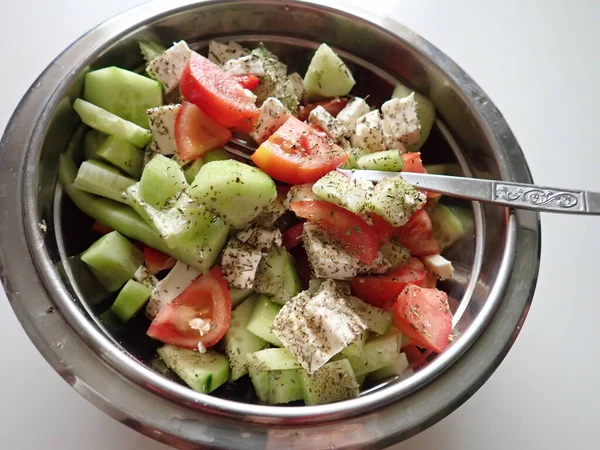 Ensalada Balkán Vegetal Fresca Saludable Tazón —  Fotos de Stock