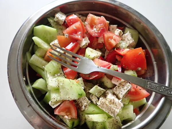 Salade Balkan Légumes Fraîche Saine Dans Bol — Photo