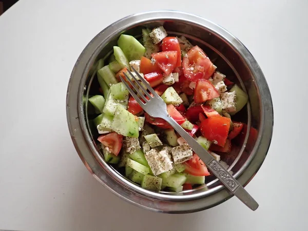 Ensalada Balkán Vegetal Fresca Saludable Tazón —  Fotos de Stock