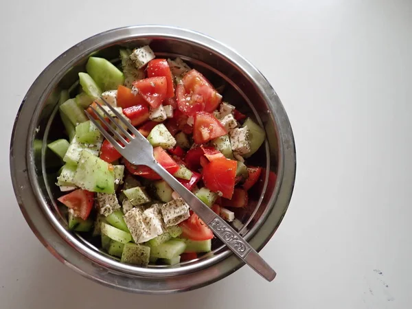 Frischer Und Gesunder Gemüse Balkan Salat Einer Schüssel — Stockfoto