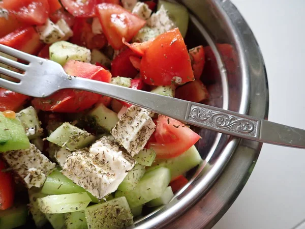 Salada Balkan Vegetal Fresca Saudável Uma Tigela — Fotografia de Stock