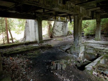 Çek Cumhuriyeti 'ndeki cevher dağlarındaki eski bir teneke madeninin beton kalıntısı.