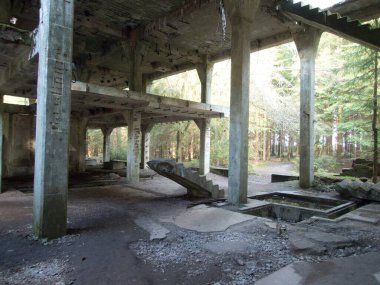 Çek Cumhuriyeti 'ndeki cevher dağlarındaki eski bir teneke madeninin beton kalıntısı.