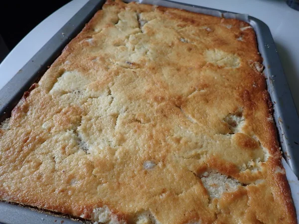 Pastel Casero Fresco Fruta Dulce Del Crumble Una Bandeja —  Fotos de Stock