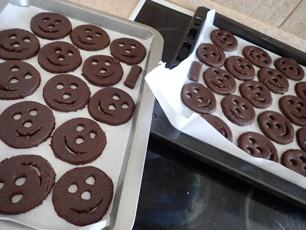 Emoticon Smiley Biscuits Chocolat Fraîchement Cuits Avec Amour — Photo