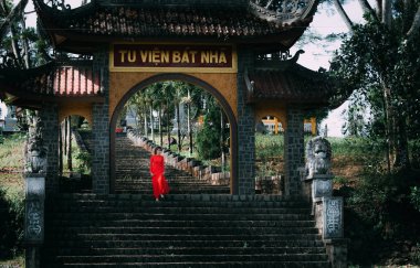 Ao dai vietnam geleneksel elbiseli Vietnam kadın.